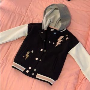 4T girls letterman jacket, black and pink